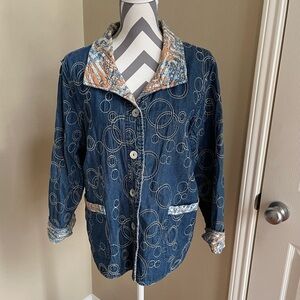 Blue Jean - Denim Jacket with Circle Pattern - Size: Large